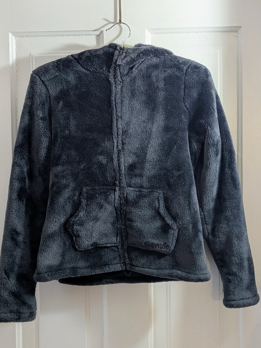 Kids Plush Zip-Up Hooded Jacket - Charcoal bench 10